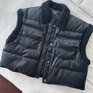 Missguided faux leather and Sherpa cropped vest